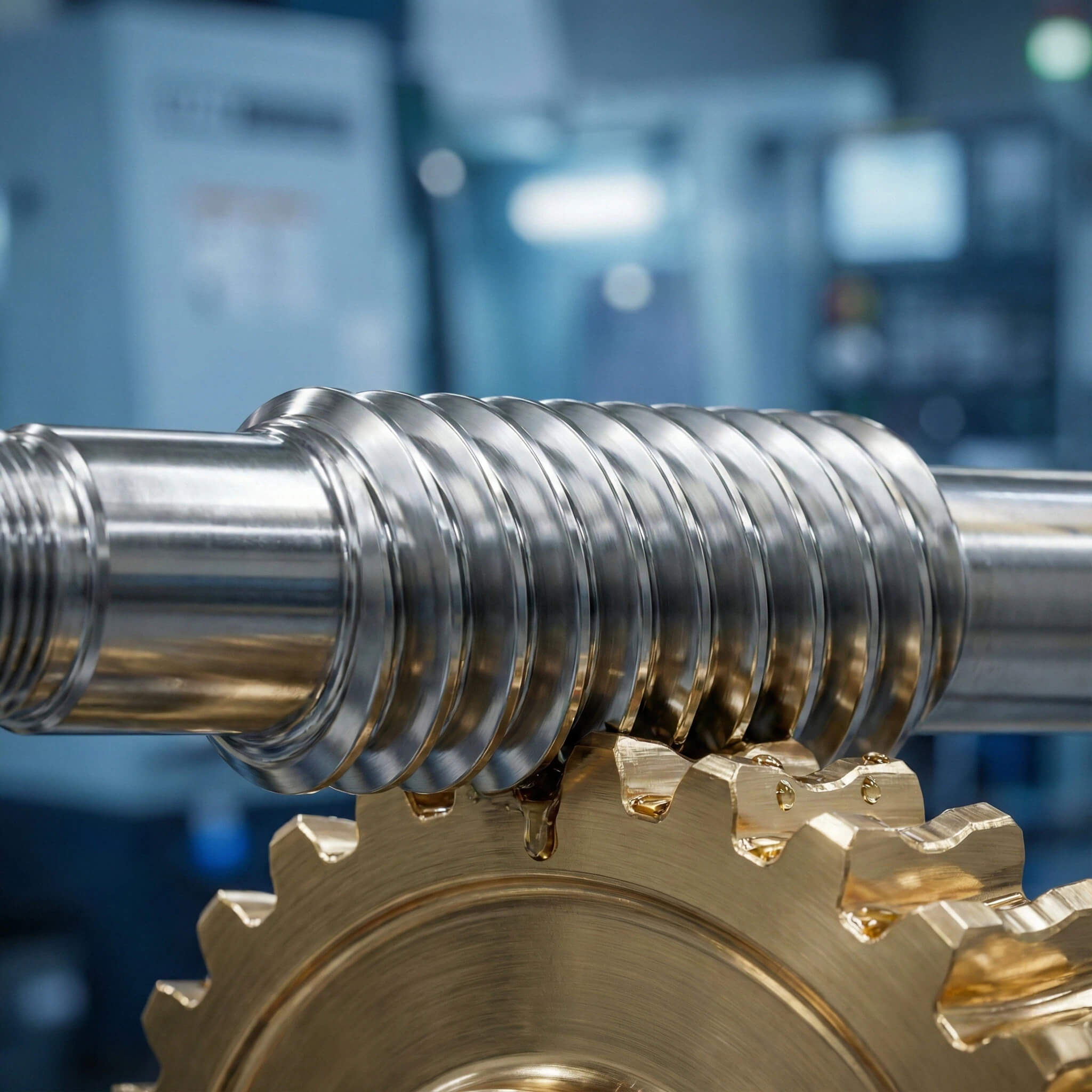 Close-up of a high-precision worm and gear set used in industrial power transmission
