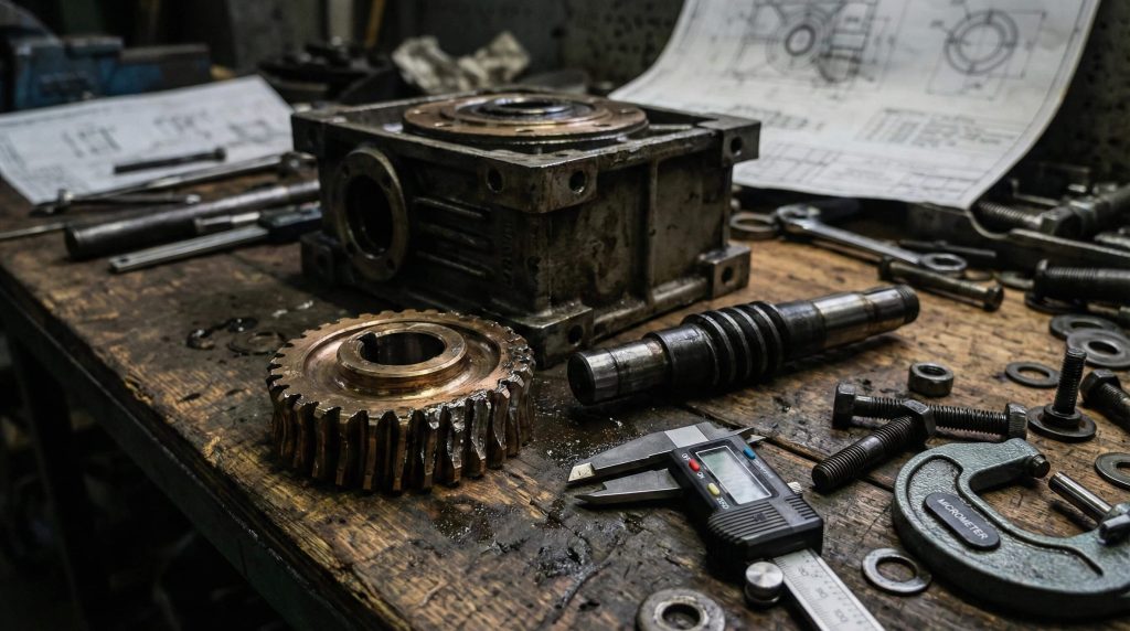 Metal cutting machining process on a worm shaft with flying chips